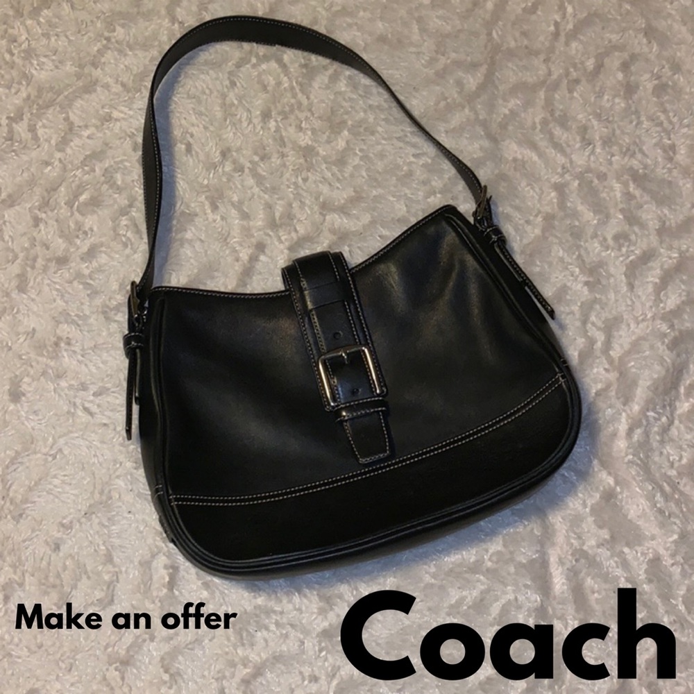 VTG Coach Hampton Leather Flap Strap Shoulder Bag